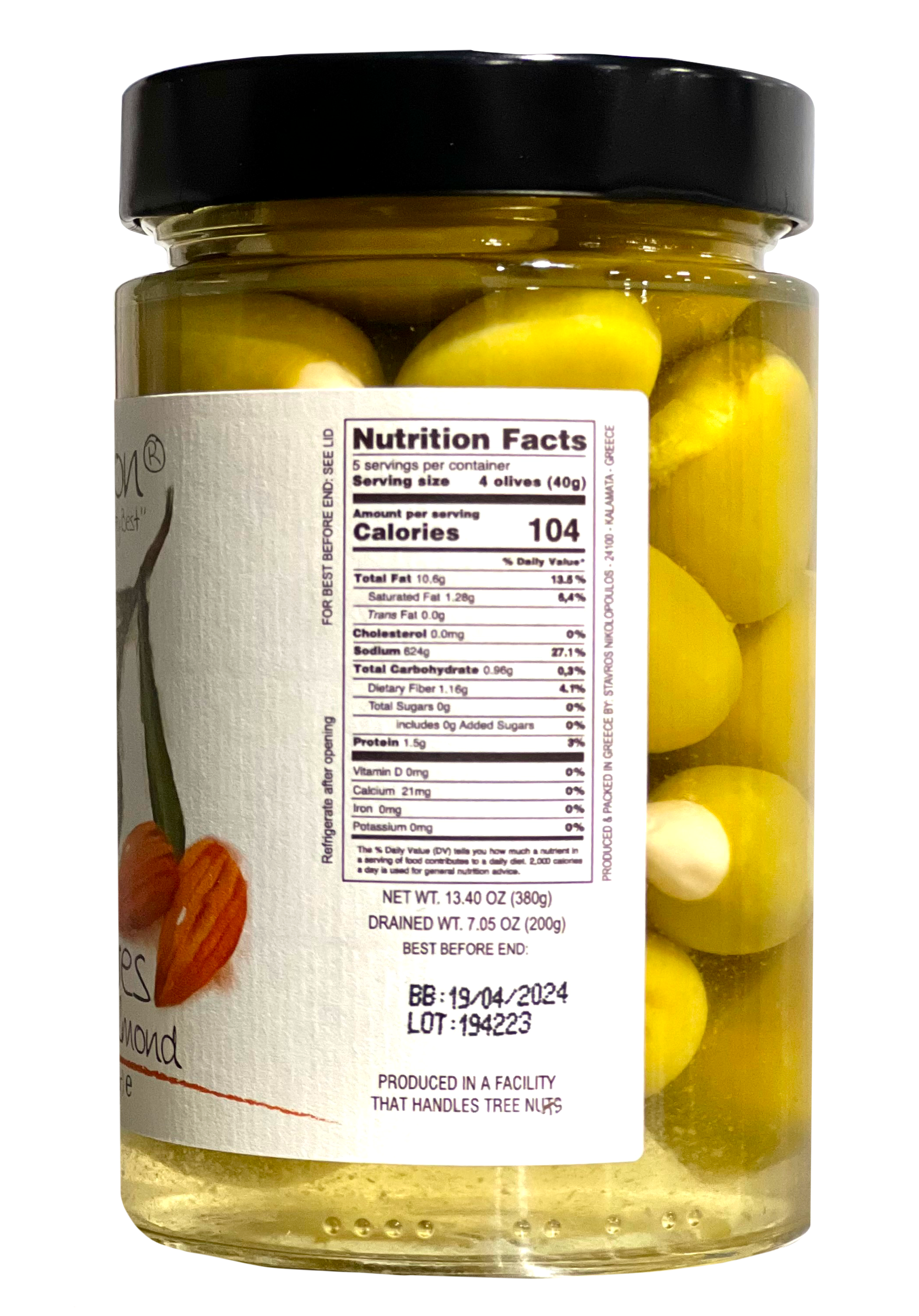 Ariston Specialties - Wholesale Olives - Ariston Green Olives Stuffed Almond-13.40oz1