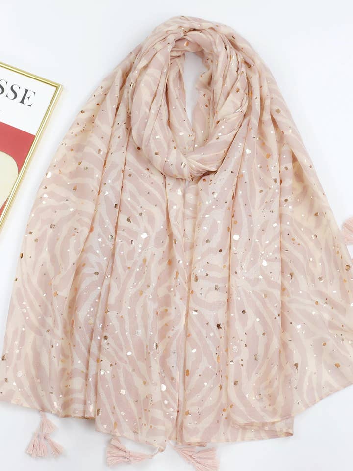 Bufanda con borlas abstractas rosas adornada con láminas reales JC023511 para venta al por mayor de JC Sunny Fashion