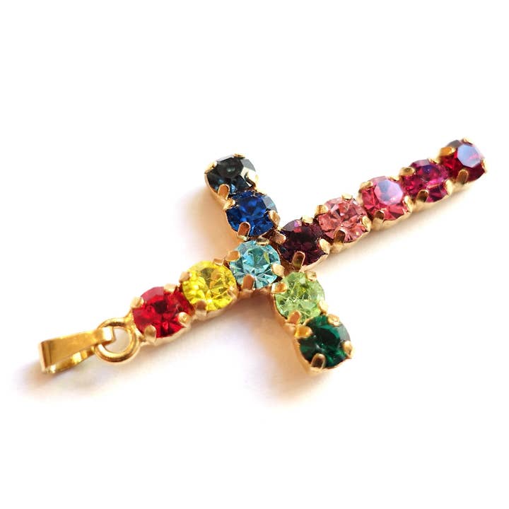 SoHo Schmuckmanufaktur - Wholesale Individual charm/pendant - Cross Pendant With Rhinestones, Gold, Handmade1