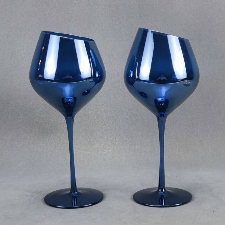 Jeanne Fitz - Wholesale Wine Glass - Blue Stemmed Slant Wine Glasses, set of 20
