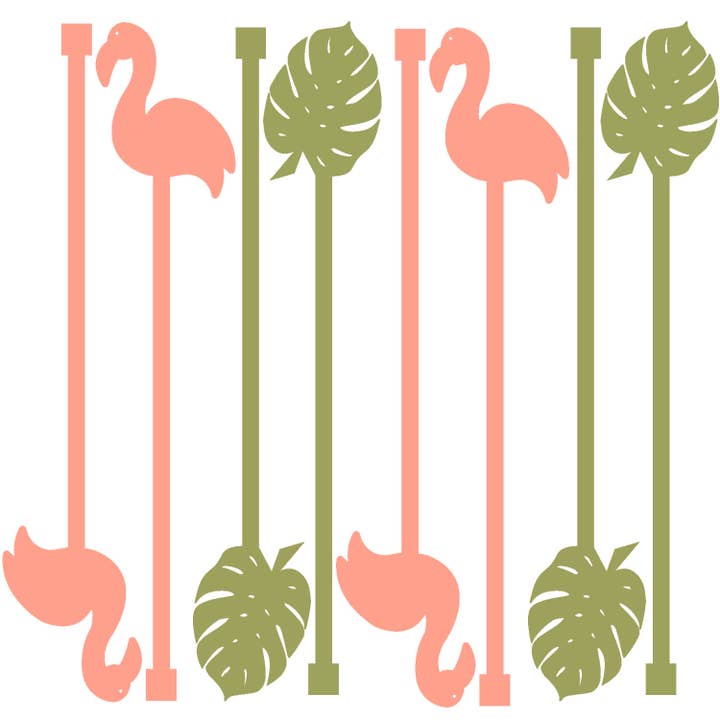 Flamingo and Palm Acrylic Drink Stirrer Swizzle Stir Sticks for wholesale by Mod Lounge Paper Company