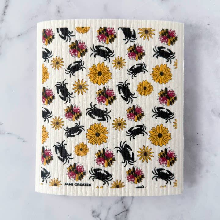Jami Creates - Wholesale Dishcloth - Maryland Flower Flag Crab Patterned Swedish Dish Cloth