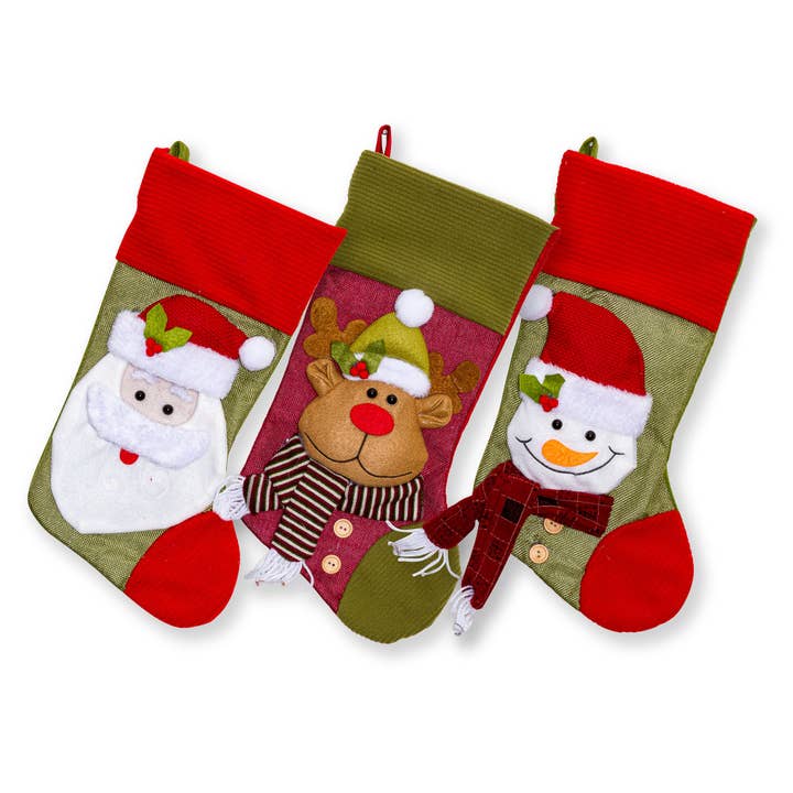 Large Christmas Stockings - Set of 3 Jute 3D Stockings for wholesale by Lexi Home