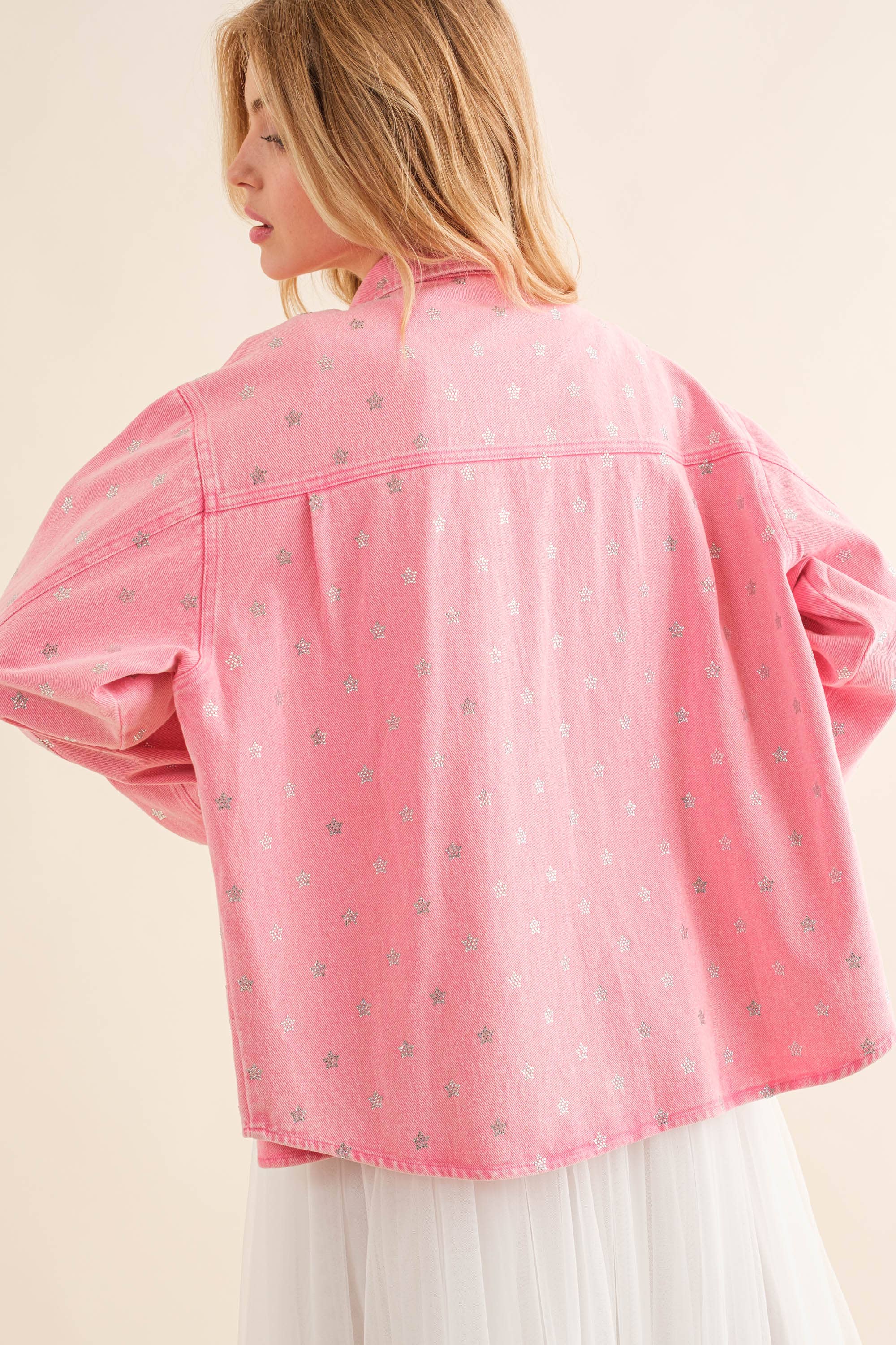 Blue B - Vente Veste en jean – femme - 22591J - Veste en jean surdimensionnée à boutons-pression Micro Star4