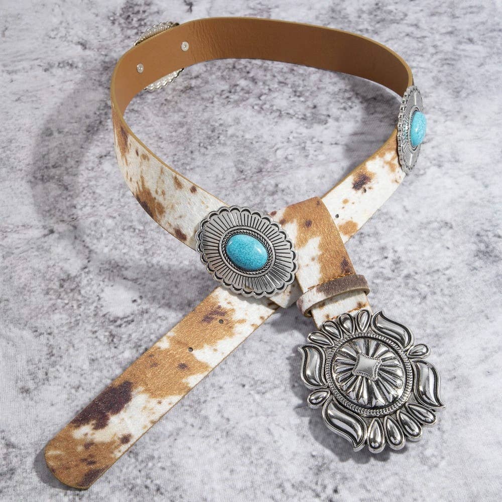 Collections by Fame Accessories - Wholesale Belt - Women's - Western Concho Buckle Vegan Leather Belt1