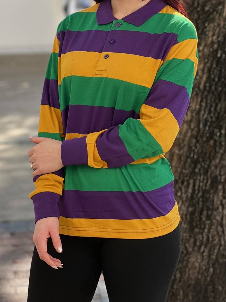 KAPLIN INC dba mardigrasbazaar - Wholesale Polo - Unisex - Adult MG Rugby Shirt (Horizontal Stripes, LS) # 1022