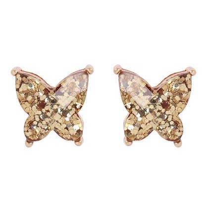 Yellow Gold BUTTERLY GLITTERED EPOXY EARRINGS for wholesale on Faire