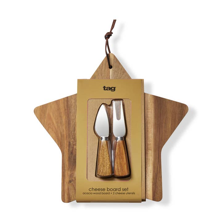 Star Board & Cheese Utensil Set Natural Acacia Wood Everyday for wholesale by tag