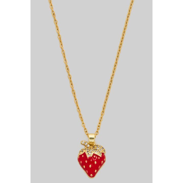 Girly - Wholesale Link & Chain Necklace - STAINLESS STEEL CZ PAVE STRAWBERRY NECKLACE