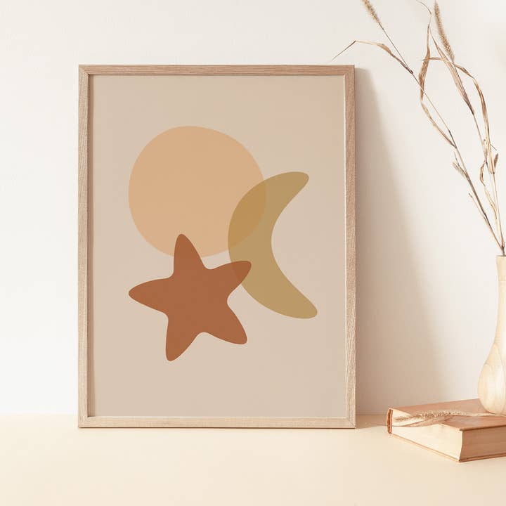 Imprimé nordique Sun Moon Star pour chambre d'enfant pour la vente par Luna Label