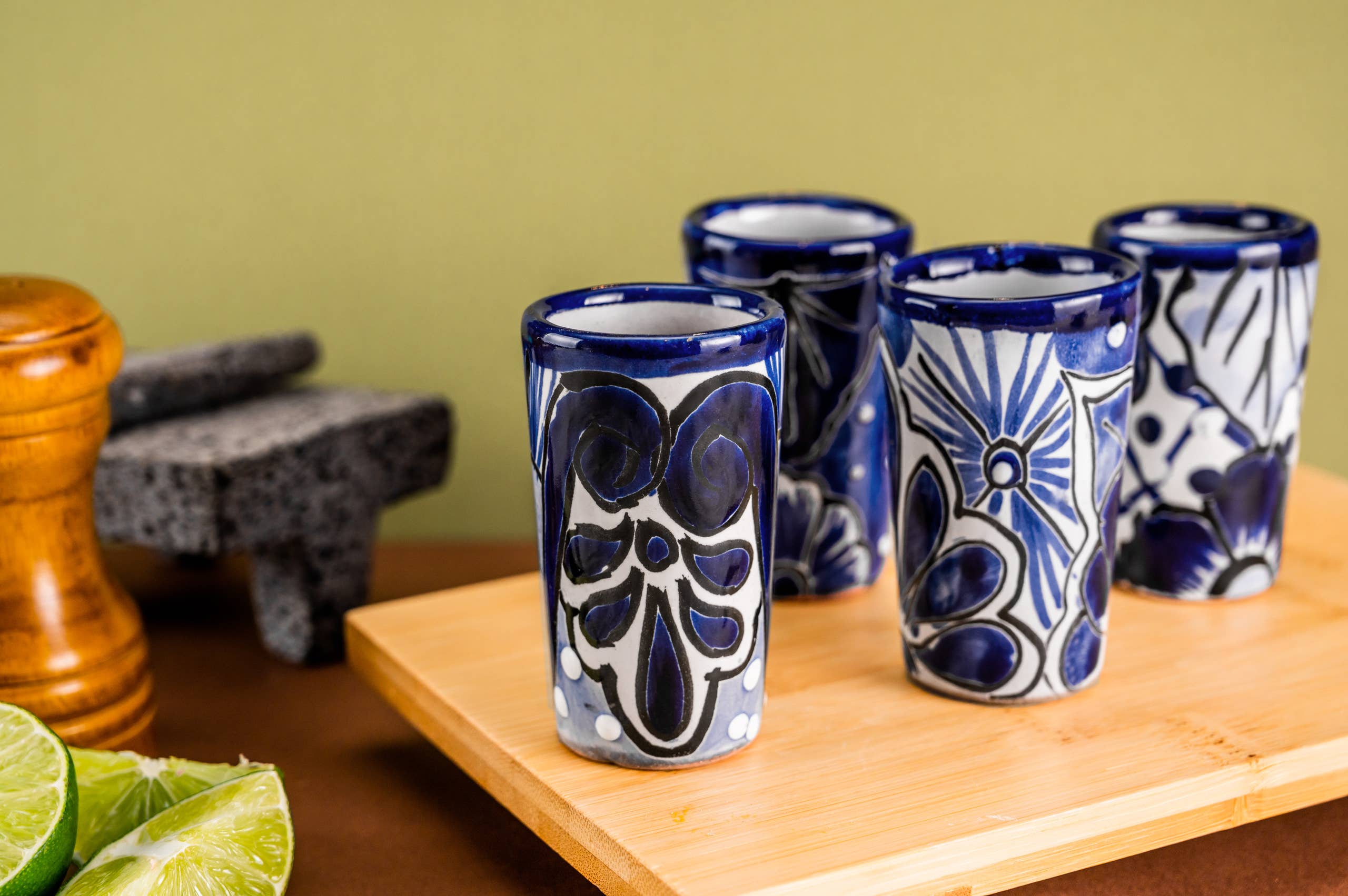MEXTEQUIL - Wholesale Shot Glass - Talavera Shot Glass Set with Salt Dish & Tray - 2 Oz -Blue7