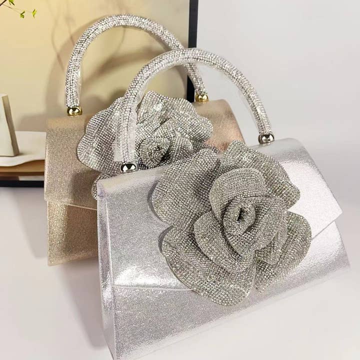 PEACH ACCESSORIES - Wholesale Clutch Bag - Women's - Rhinestone Rose Flower Evening Bag S0020