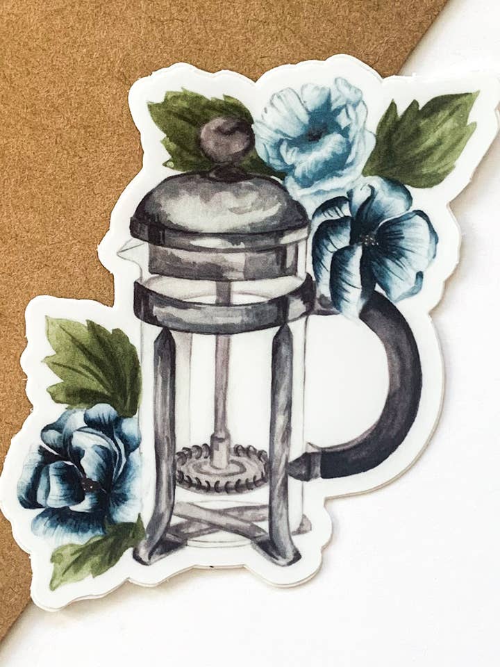 French Press Flower Sticker for wholesale by Jo Creative Co