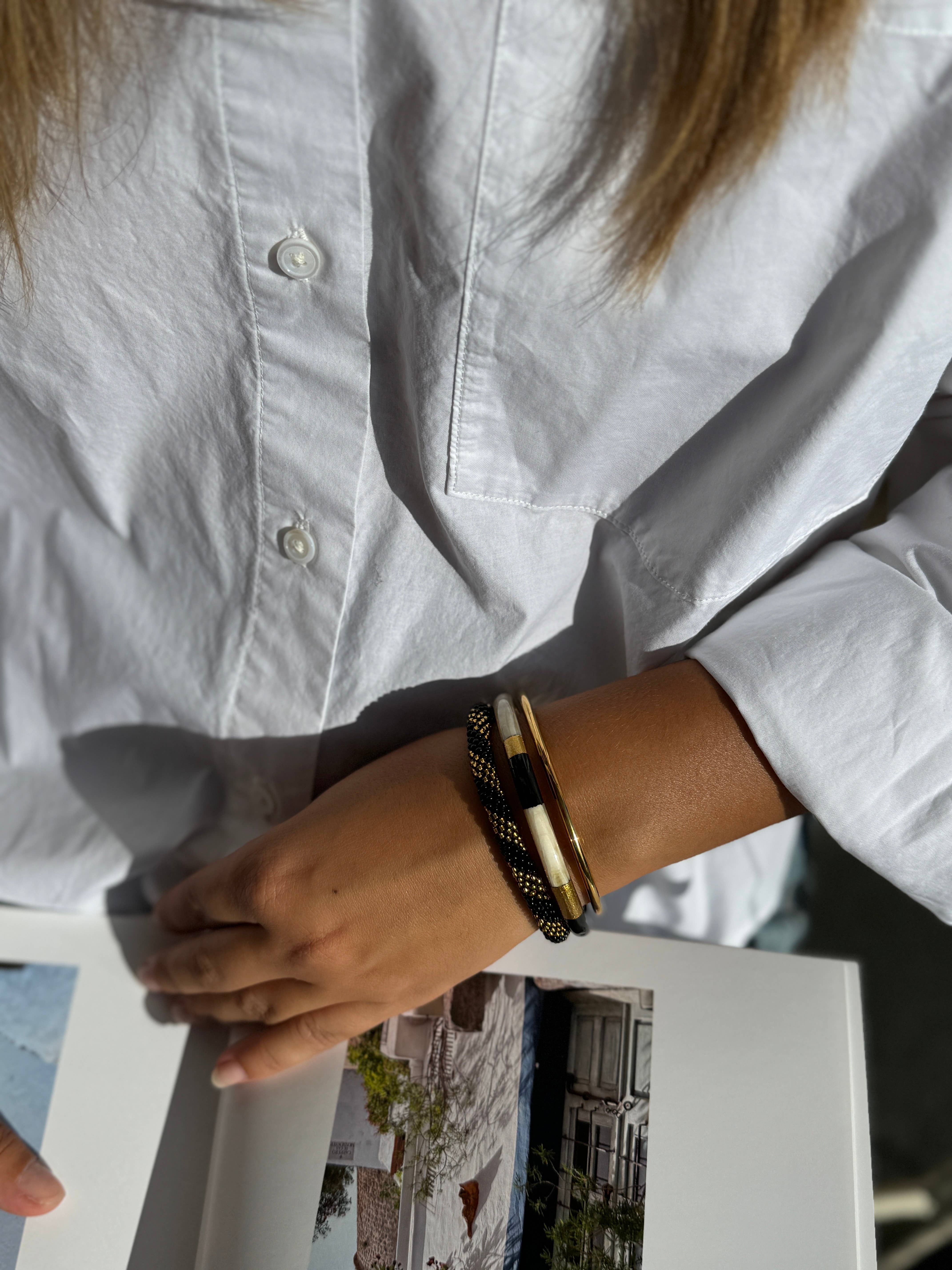 MAISON KIZO - Vente Bracelet jonc - Jonc laqué en corne de buffle Multicolore Noir Doré3