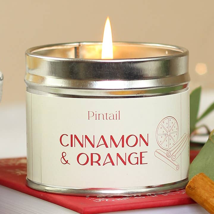 Cinnamon & Orange Classic Tin Candle I Christmas Candle (Pack of 6) for wholesale by Pintail Candles | Avalon Home