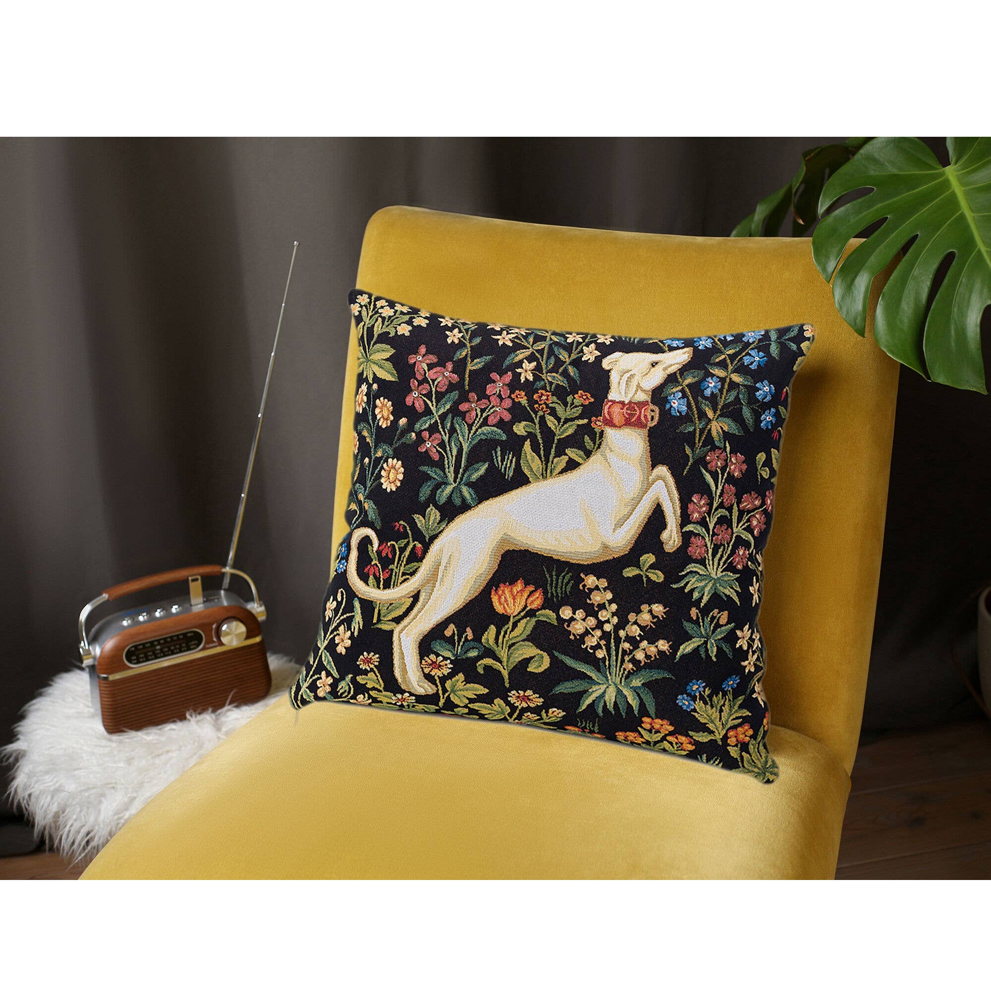 STP - Wholesale Throw/Decorative Pillow - Dog's on the Right. William Morris Tapestry Pillow1