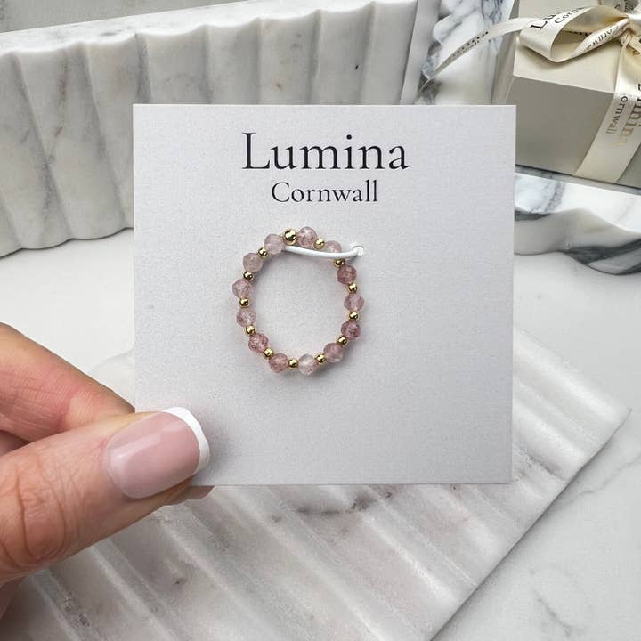 Strawberry Quartz Stretch Ring - Gold for wholesale by Lumina Cornwall