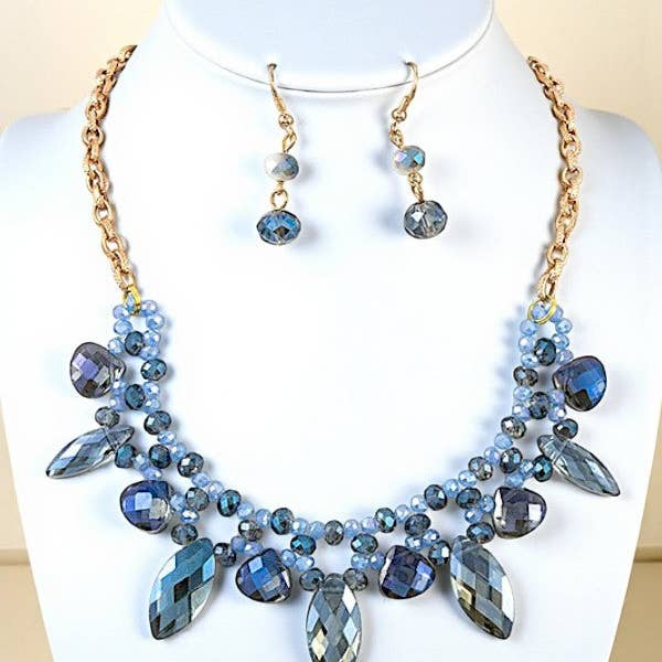 Andrea Bijoux - Wholesale Jewelry Set - FACETED GEM BEAD BIB NECKLACE SET2