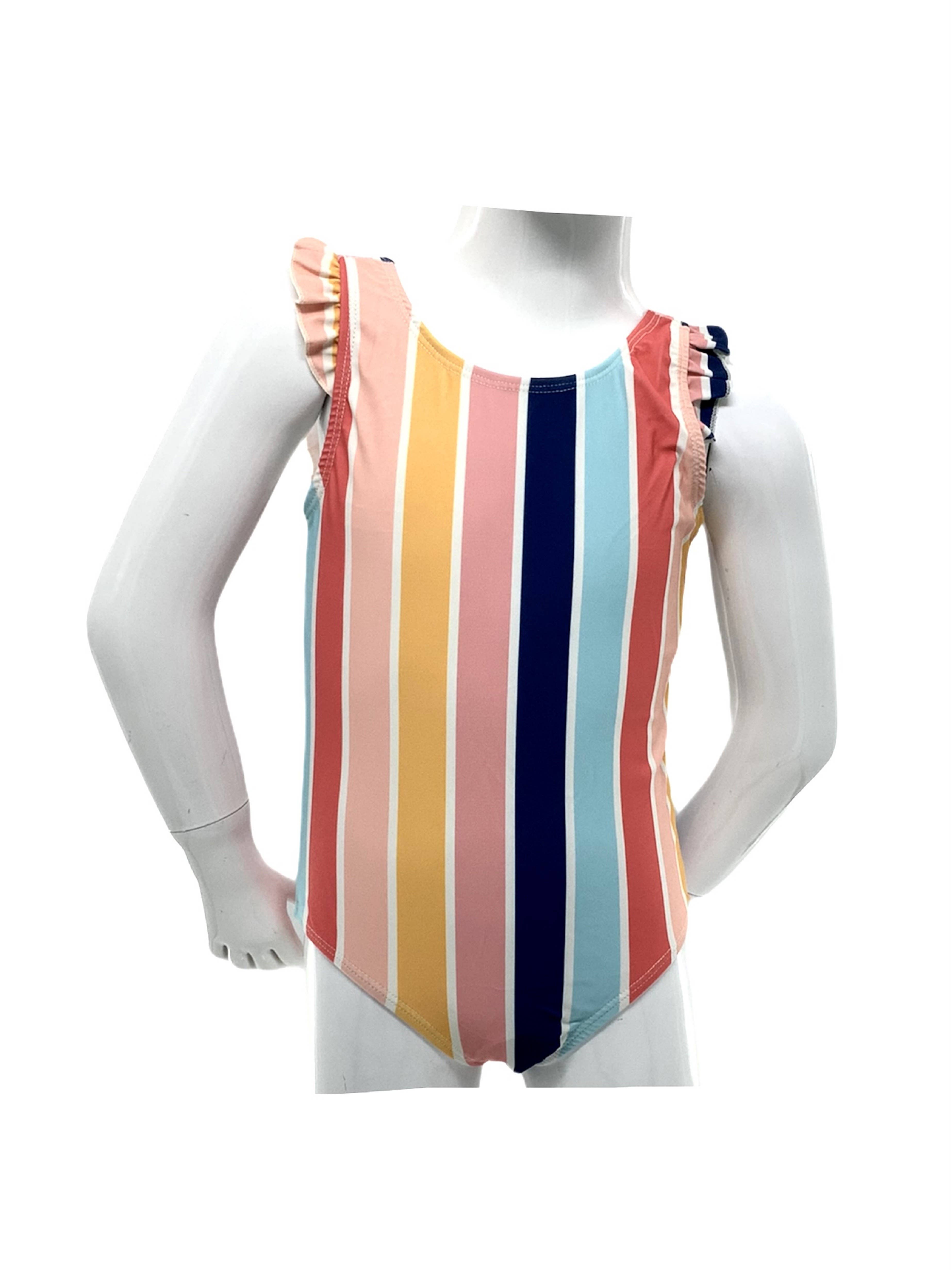 MARINA WEST SWIM - Wholesale Zwempak - Kinderen - Tank 1st met ruches rond schouder Upf 50+ Multi Stripe