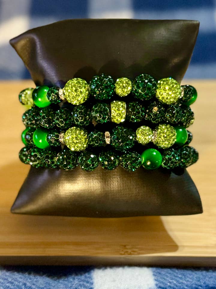 Green Bling Bracelets for wholesale by Ida Gee’s Custom Jewelry & Accessories
