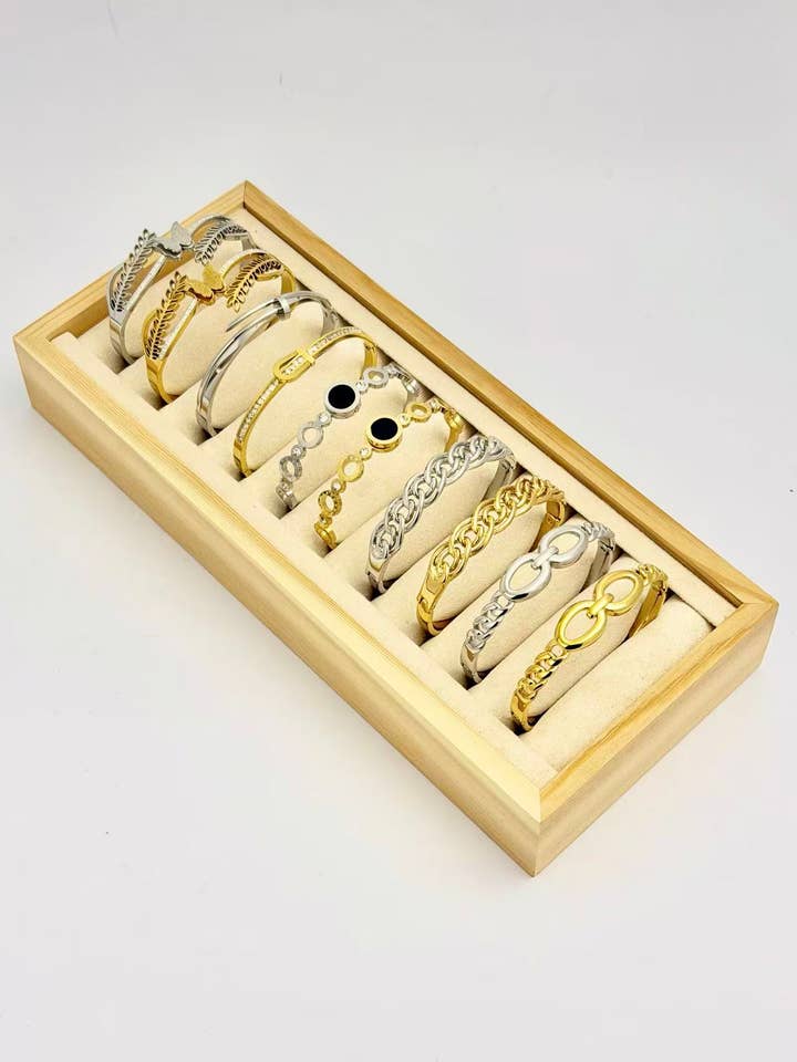 Set of 10 assorted elegant stainless steel cuff bracelets for wholesale by COSMOS