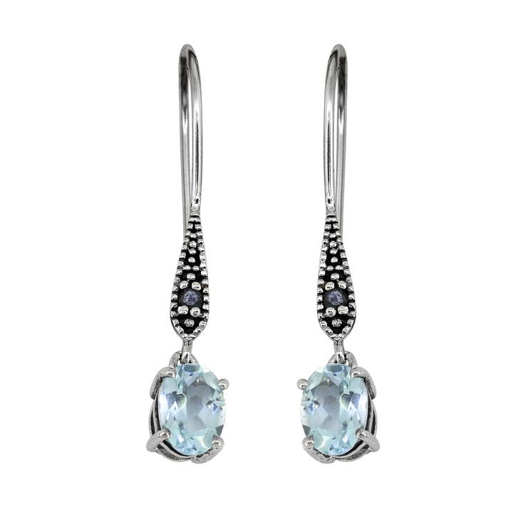 925 Sterling Silver Blue Topaz Gemstone Dangle Earrings for wholesale by Tiramisu