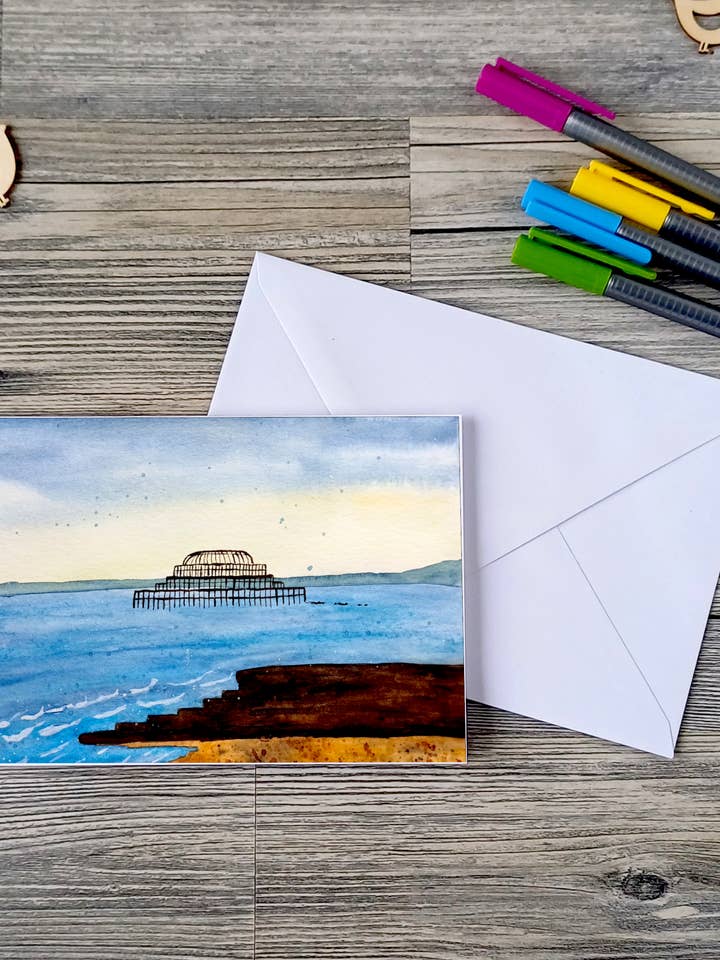 Wenskaart – Brighton – handgeschilderd aquarelmotief voor wholesale door Christina Jenne Art and Design