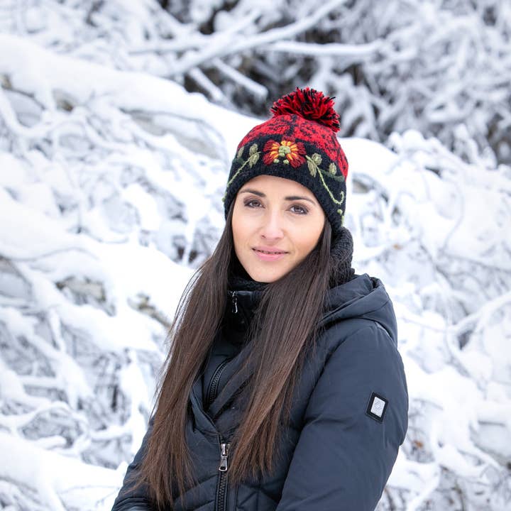 Lost Horizons Knitwear – Ships from USA - Wholesale Beanie - Women's - Eleanor Beanie Hat with Embroidered Floral Detail1