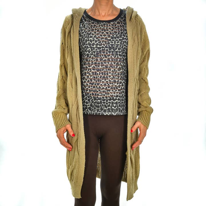 FIRENZE ARTEGIANI Cardigã longo aberto com capuz oversized por atacado de FIRENZE ARTEGIANI