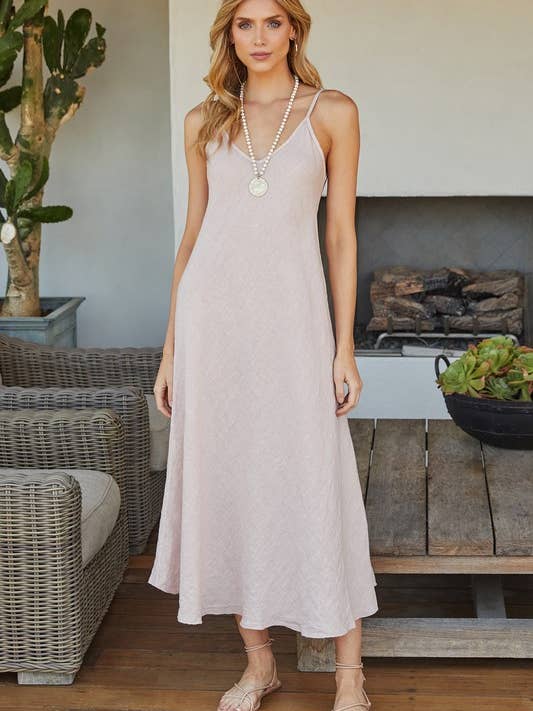 FULL LENGTH LINEN SLIP DRESS (23.2237/224008/244008-BLUSH) for wholesale by MILIO MILANO