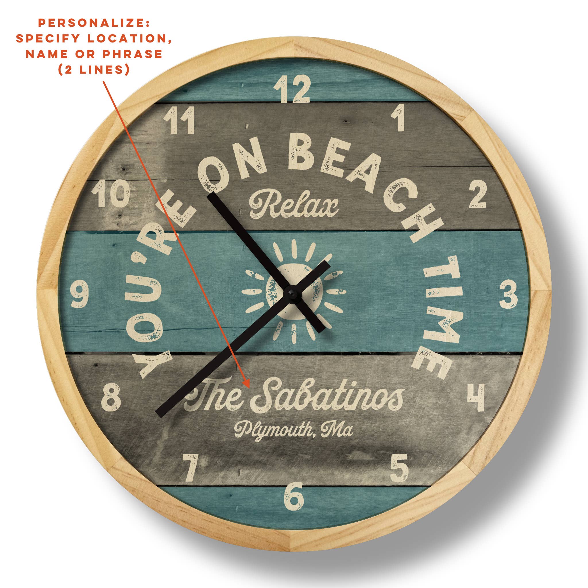 Local Time Clock Co. - Wholesale Wall Clock - Personalized Beach Time Wall Clock - 12" Diameter2
