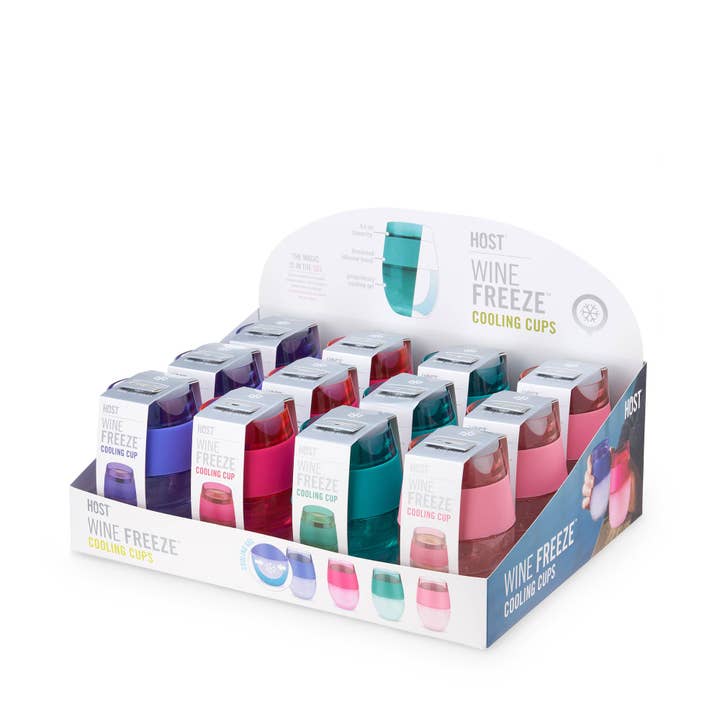 Wine Freeze™ kølebægre - Assorterede tonede farver - CDU med 12 stk. for engroshandel hos True Brands