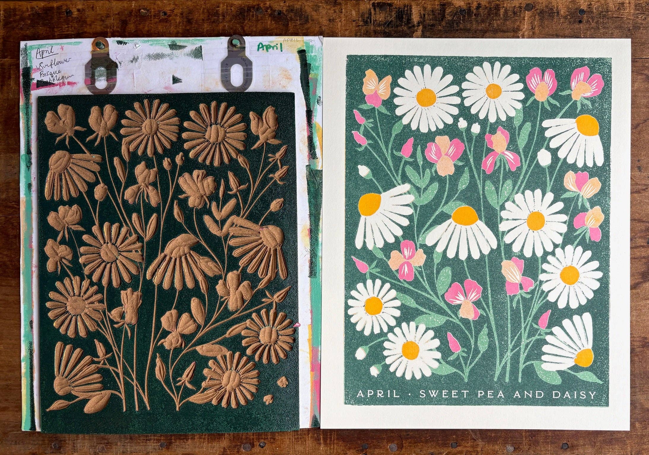 Katharine Watson – wholesale Art print – Birth Month Flowers Risograph Print: April8