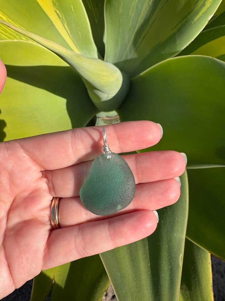 Genuine Blue Sea Glass Pendants for wholesale by Seaside treasures
