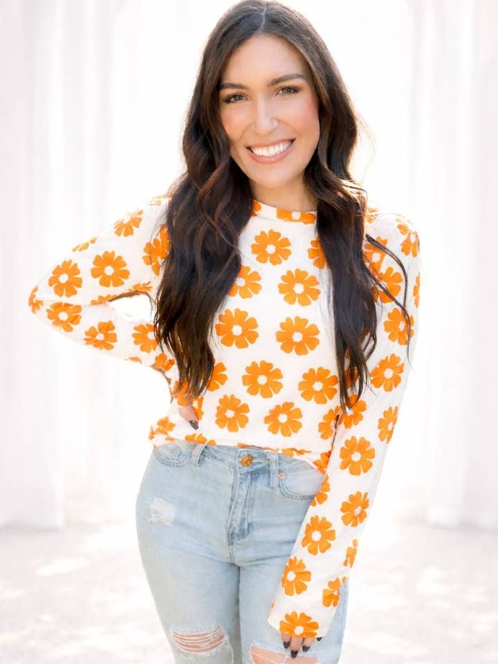 Delia Daisy Print Long Sleeve Top for wholesale by Girl Code Couture