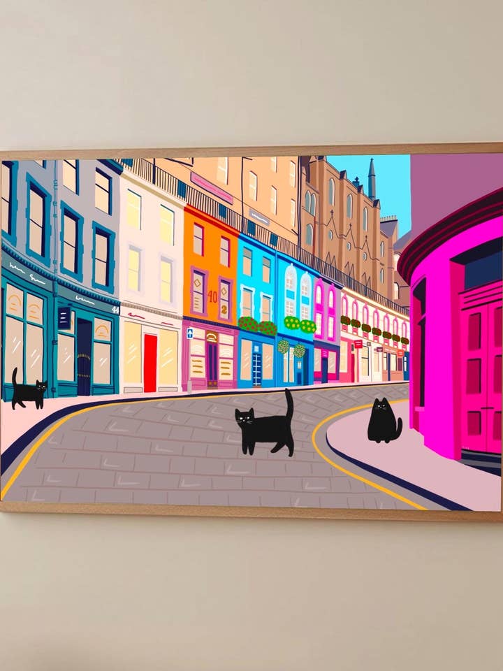 Edinburgh Cat Print: Scottish Street Art, Victoria St. Decor for wholesale by The Paper Tail