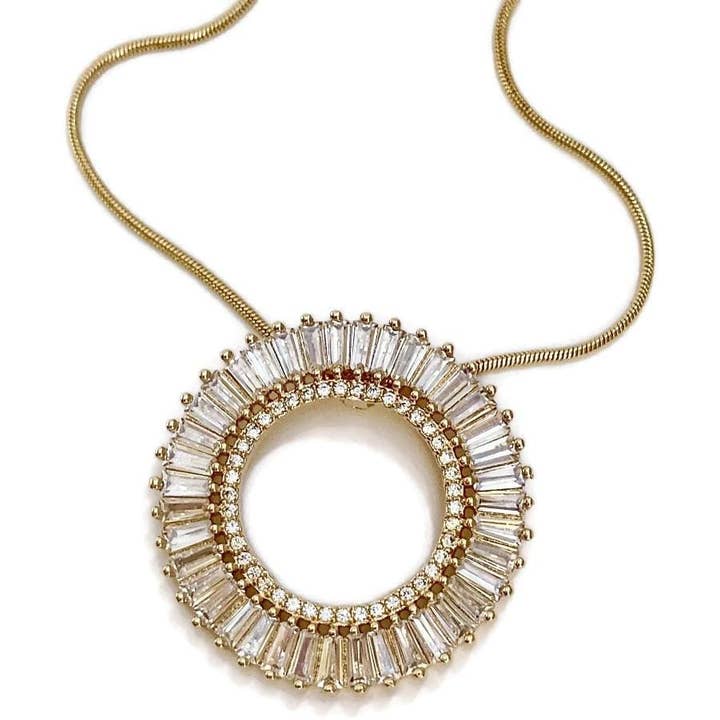 Ola cirkulære Cz vedhæng halskæde 18kts af guld belagte kæde. for engroshandel hos Raf Rossi Gold Plated