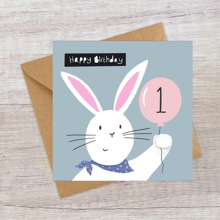 Carte d'anniversaire pour les enfants de 1 an - Cute Rabbit pour la vente par Lucy Driver Illustration