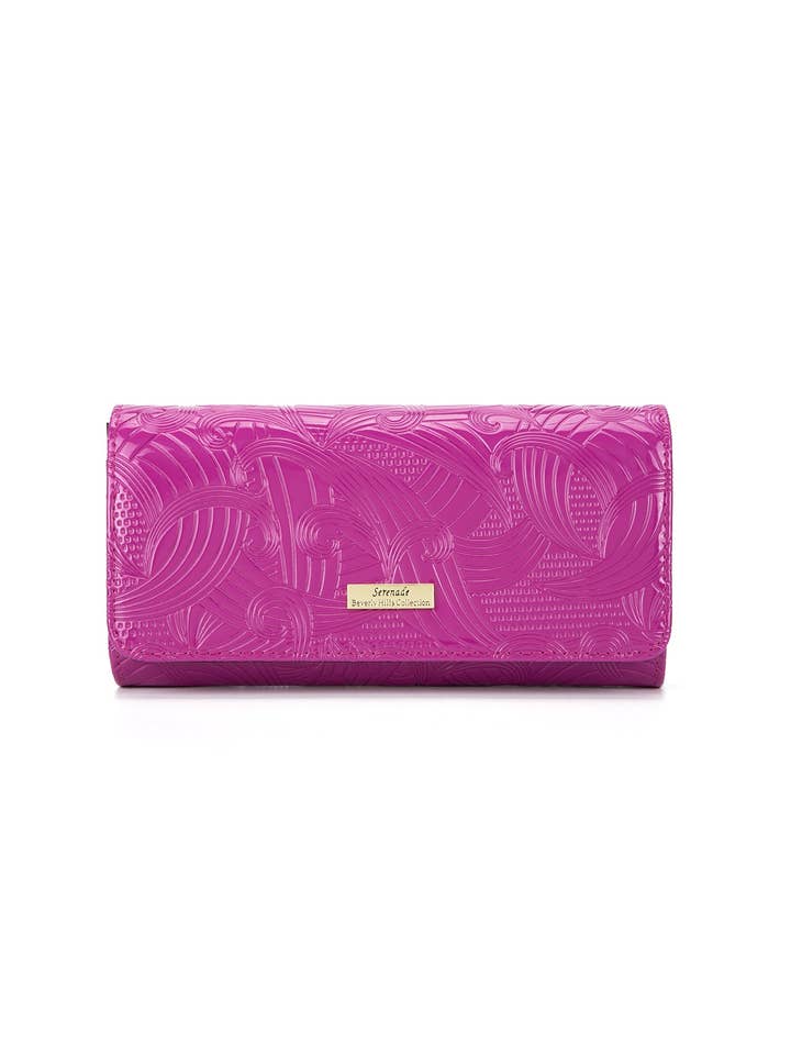 CARTERA GRANDE DE CUERO CHAROL AMIRA CON RFID-WSF4501-MAG- NUEVO EN para venta al por mayor de Serenade Beverly Hills Collection