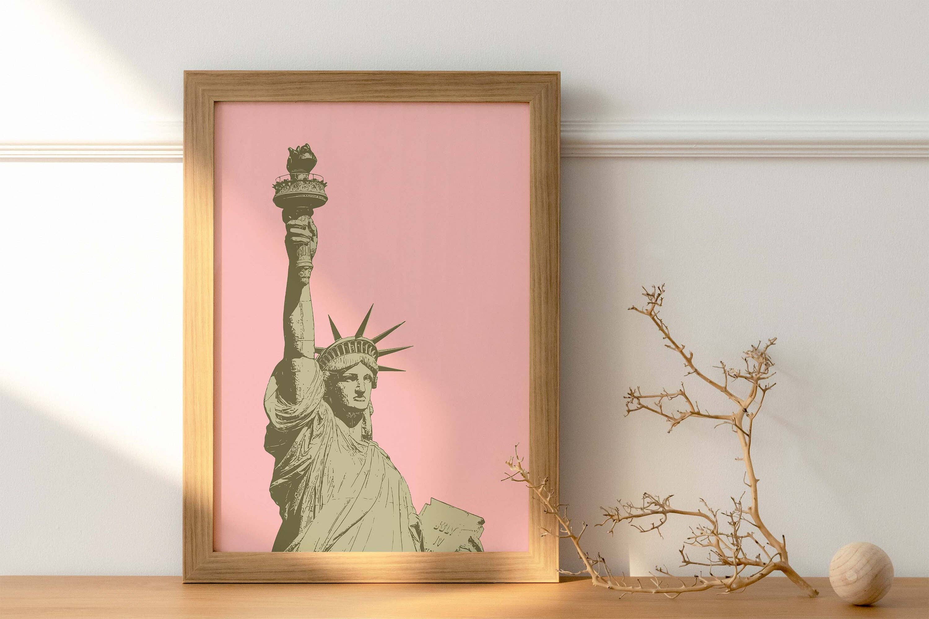 Newpencilbox Art - Venta al por mayor Ilustración - Lámina artística en colores pastel de la Estatua de la Libertad de Nueva York, color rosa0
