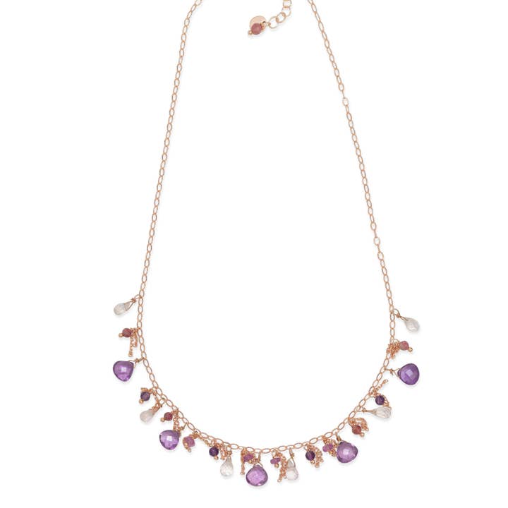 Collana Girocollo con ametiste, zaffiri rosa e quarzi | Happy Soul per la vendita all'ingrosso da parte di ISHWARA JEWELS