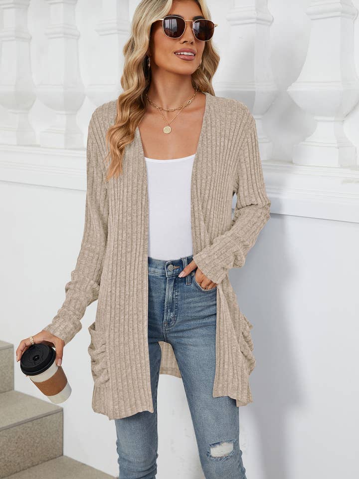 Suhkasana - Vendita all'ingrosso Cardigan - Donna - Top lavorato a maglia con cardigan a maniche lunghe e tasche semplici39