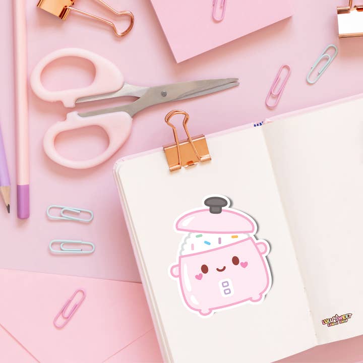 Paper and Sprinkles - Vendita all'ingrosso Adesivo - Adesivo in vinile kawaii di pentola per riso rosa ritagliata1