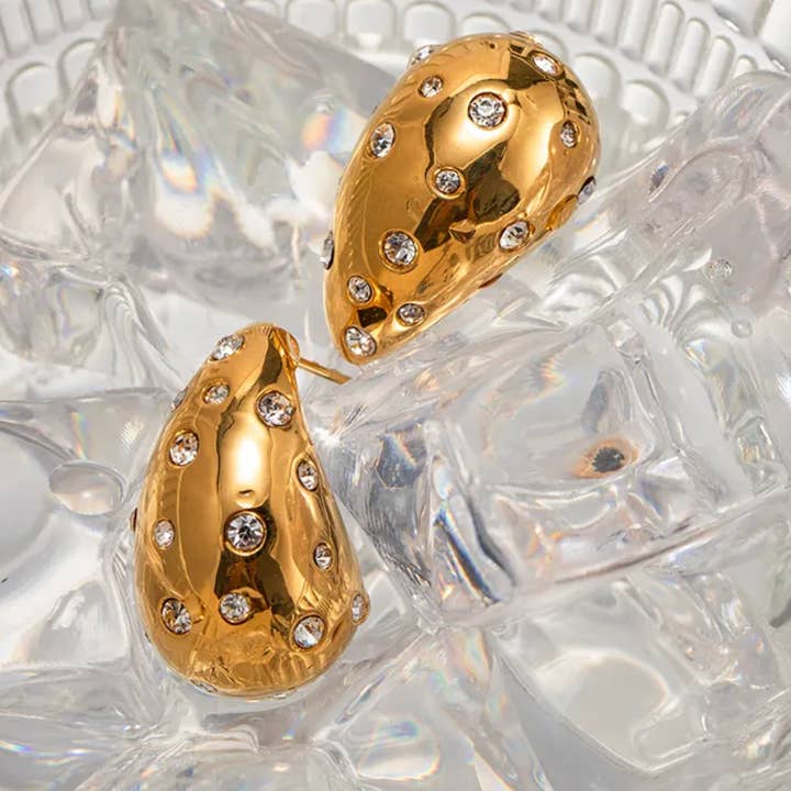 HoopLa - Venta al por mayor Pendientes de aro - Icono Gota de Lágrima-Acero Inoxidable y CZ2