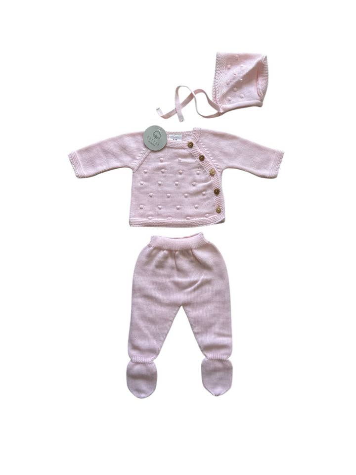 Cotton Socks - Wholesale Clothing Set - Baby - Ref:360 3-piece baby knit set Pipoca