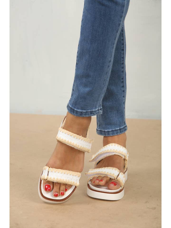 White Raffia Flatform Strap Sandals for wholesale on Faire3