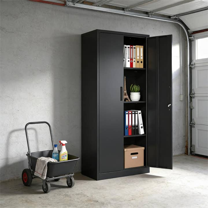 71H Black 3-Shelf Lockable Metal Garage Storage Cabinet for wholesale by HOMYCASA DESIGN INC