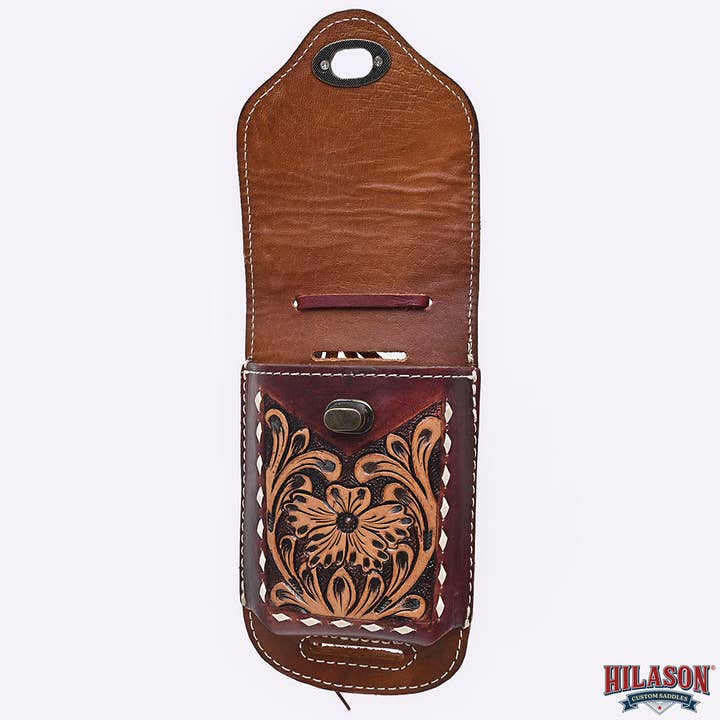 HILASON - Wholesale Phone Wallet - Women's - Hilason Basketweave Floral Cell Phone Case Tan American Leather30