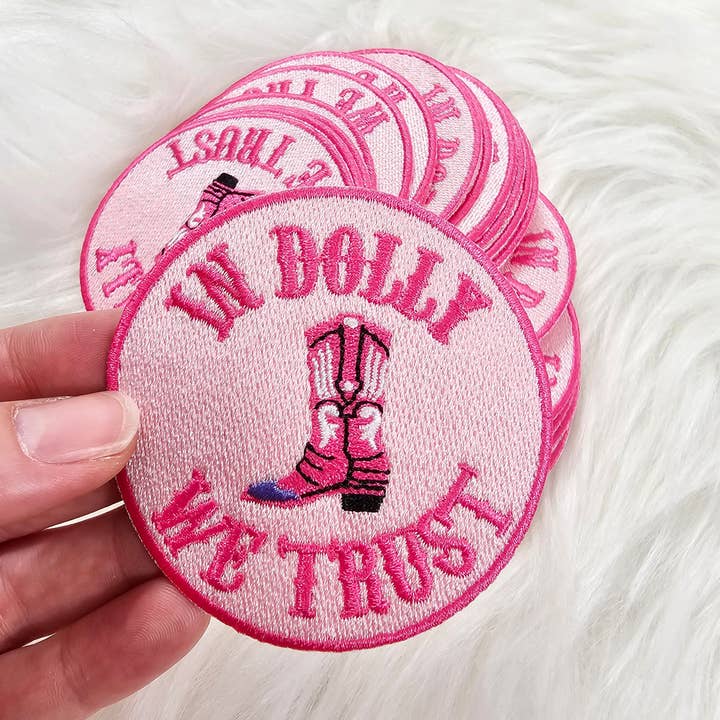 Scratch Decor - Wholesale Patch - 'In Dolly We Trust' Pink Embroidery Iron On Patch