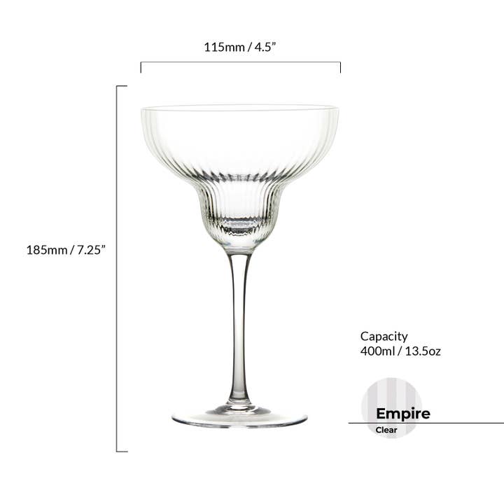 Anton Studio Designs - Wholesale Cocktail/Liquor Glass - Set of 2 Empire Clear Margarita Glasses - Cocktail Glass Set